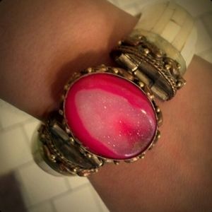 Antique Vintage Bone & Real Pink Stone Bangle NWOT